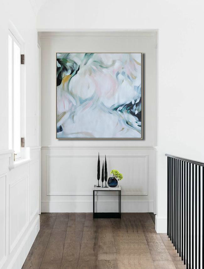 Extra Large Abstract Painting On Canvas,Oversized Abstract Painting On Canvas,Abstract Art Decor Large Canvas Painting,White,Green,Pink,Black.etc